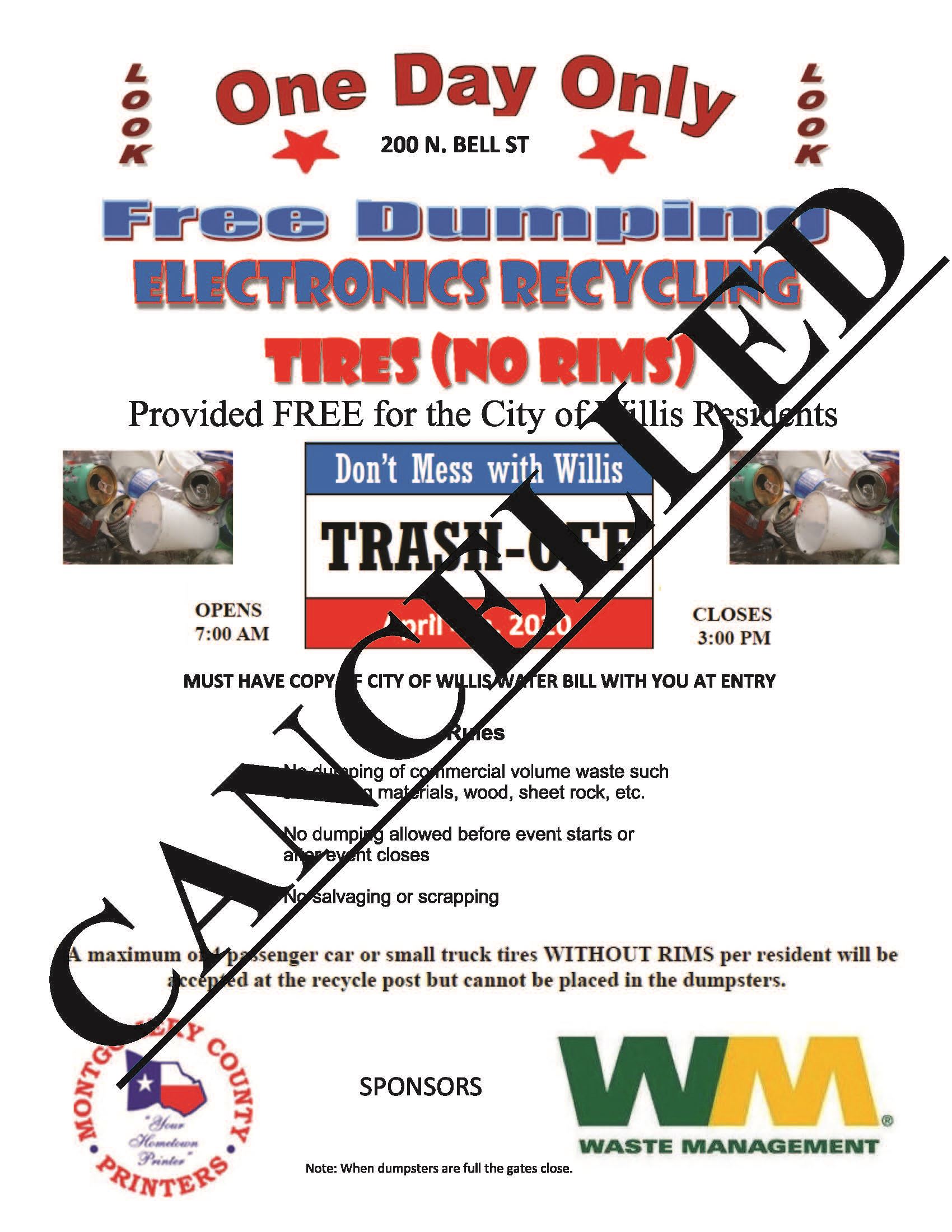 Willis trash off 2020 - CANCELLED