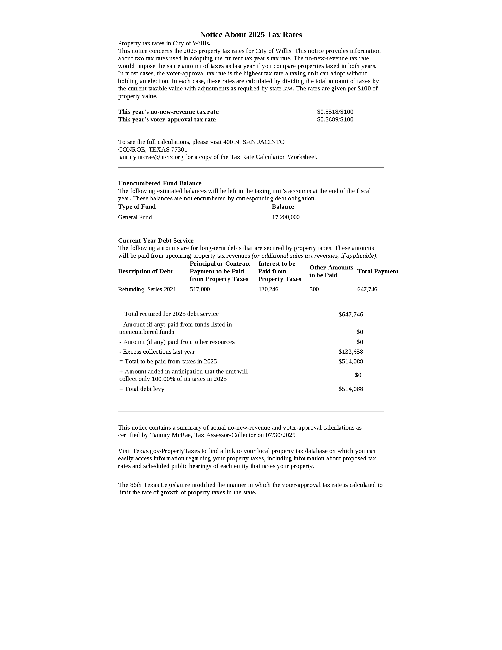 Notice of Rates  2025 Tax